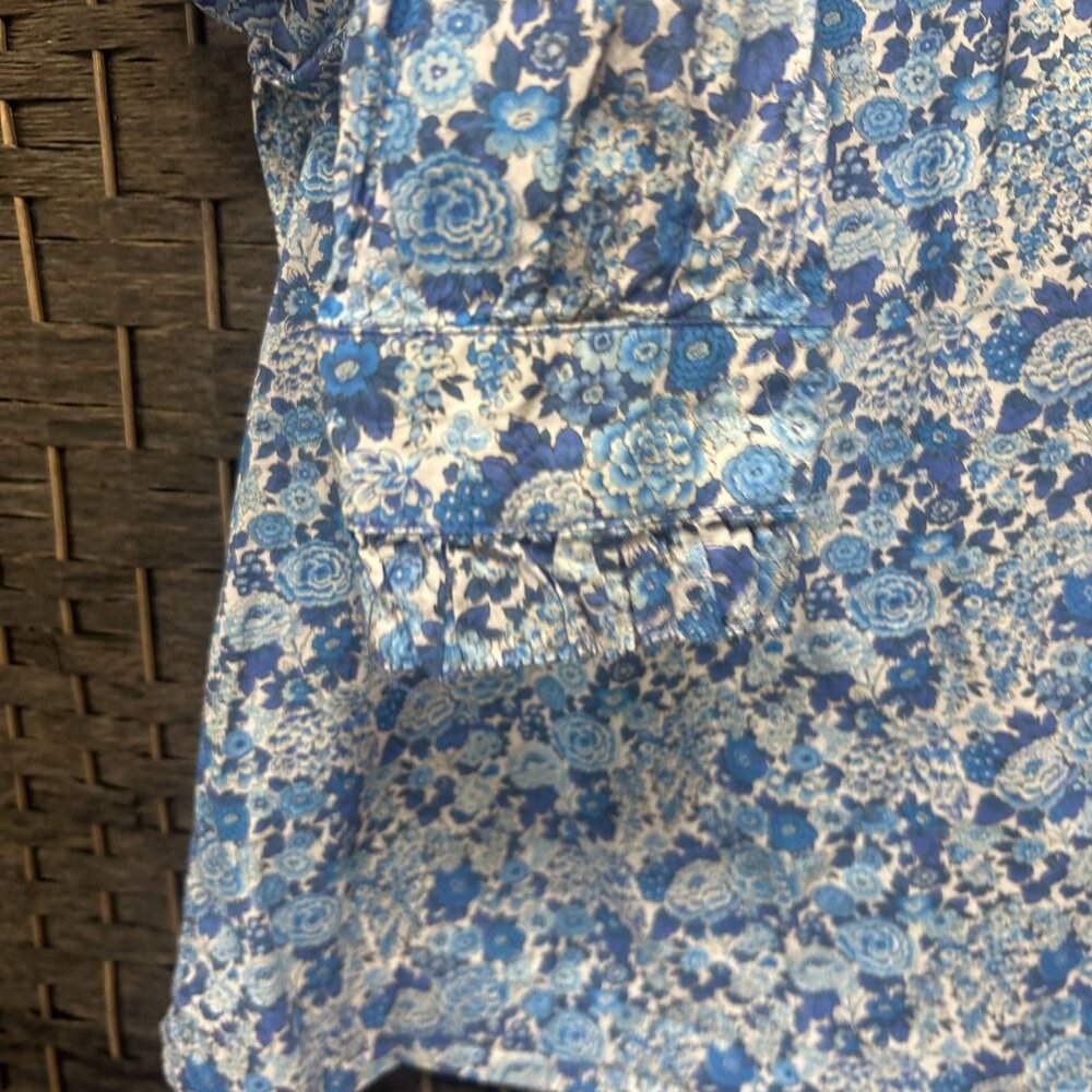 J. Crew Liberty London Blue Floral Ruffled Yoke Blouse Size Small - Picture 6 of 9